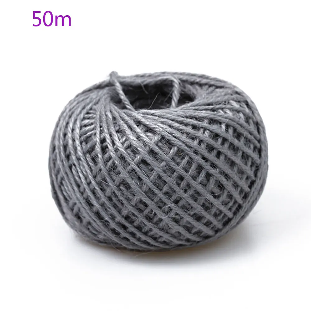 Grey 50m 1 шт. 3/5/10 м натуральная Мешковина гессенской джутовый шнур-шпагат пеньковая веревка шнур подарочная упаковка струны рождественские мероприятия Свадебная вечеринка поставки - Цвет: Grey 50m