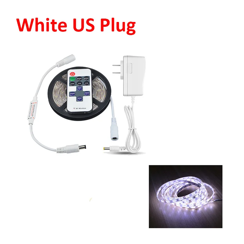 White US Plug Диммируемая Светодиодная лента лампа 110 В 220 В до 12 В Светодиодная лента RF пульт дистанционного диммера украшения кухни 2835 Светодиодная лента s ЕС США адаптер питания - Испускаемый цвет: White US Plug