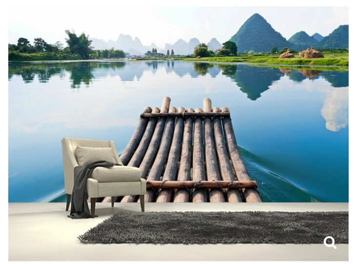 Custom natural scenery Bamboo Rafting on Li River 3D photo mural for living room bedroom TV backdrop wall waterproof wallpaper |