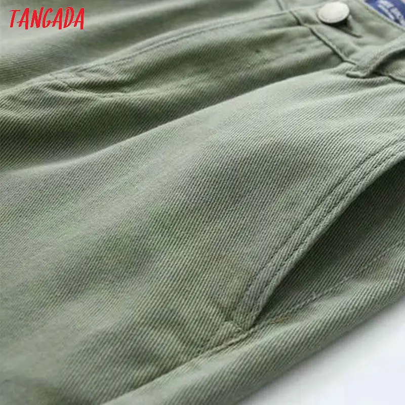 Tangada Женские повседневные однотонные джинсы, брюки с карманами, высокая талия, прямые брюки, Стильные черные, белые и amy зеленые брюки 3T03