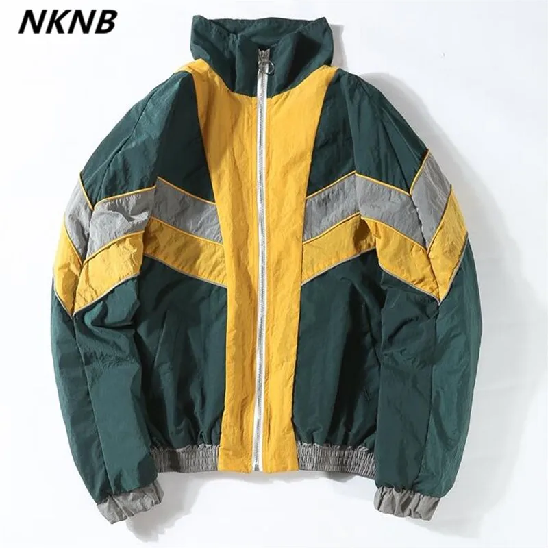 Винтаж Multi цвет блок лоскутное ветровка куртки осень 2018 г. хип хоп Уличная Zip Up