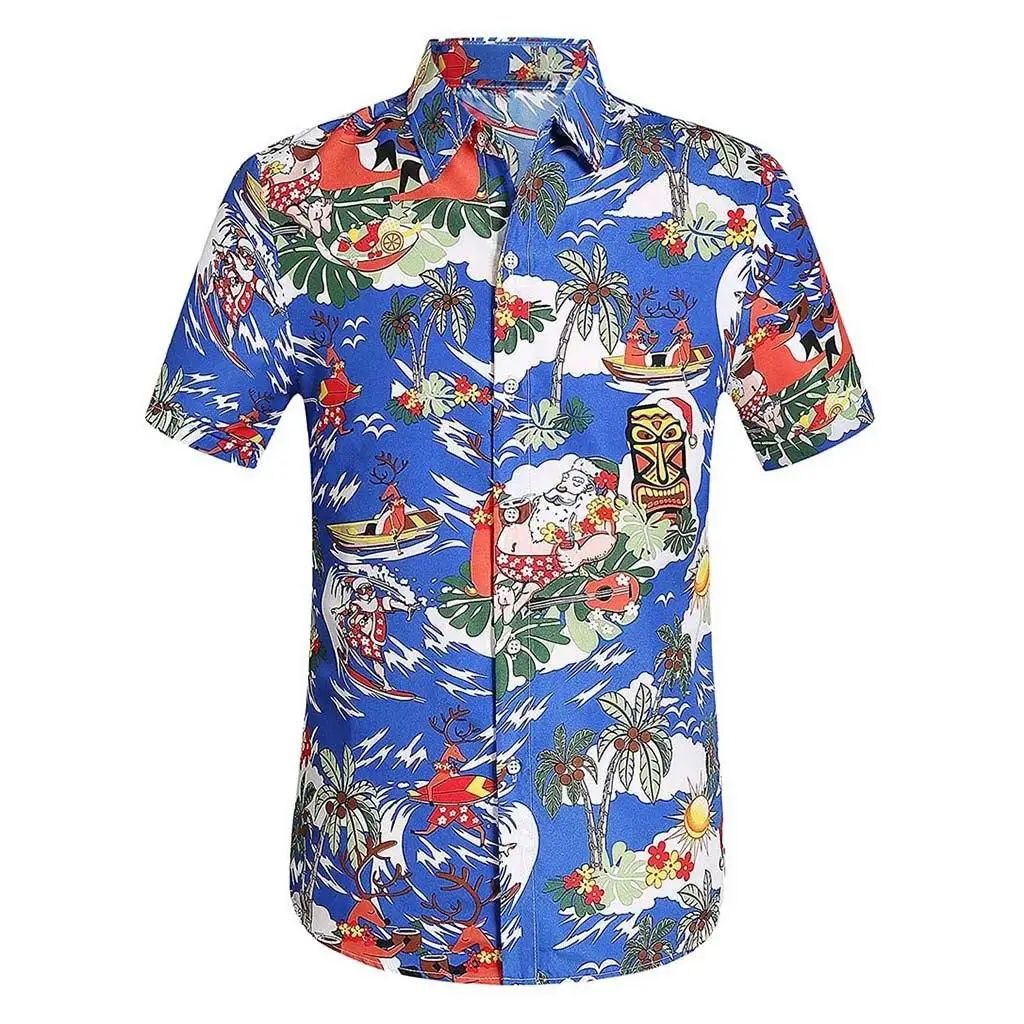 

LOLDEAL Men Shirt Slim Fit Regular Beach Summer Plus Size Shirt Short Sleeve Rockabilly Gothic Floral Hawaiian Aloha