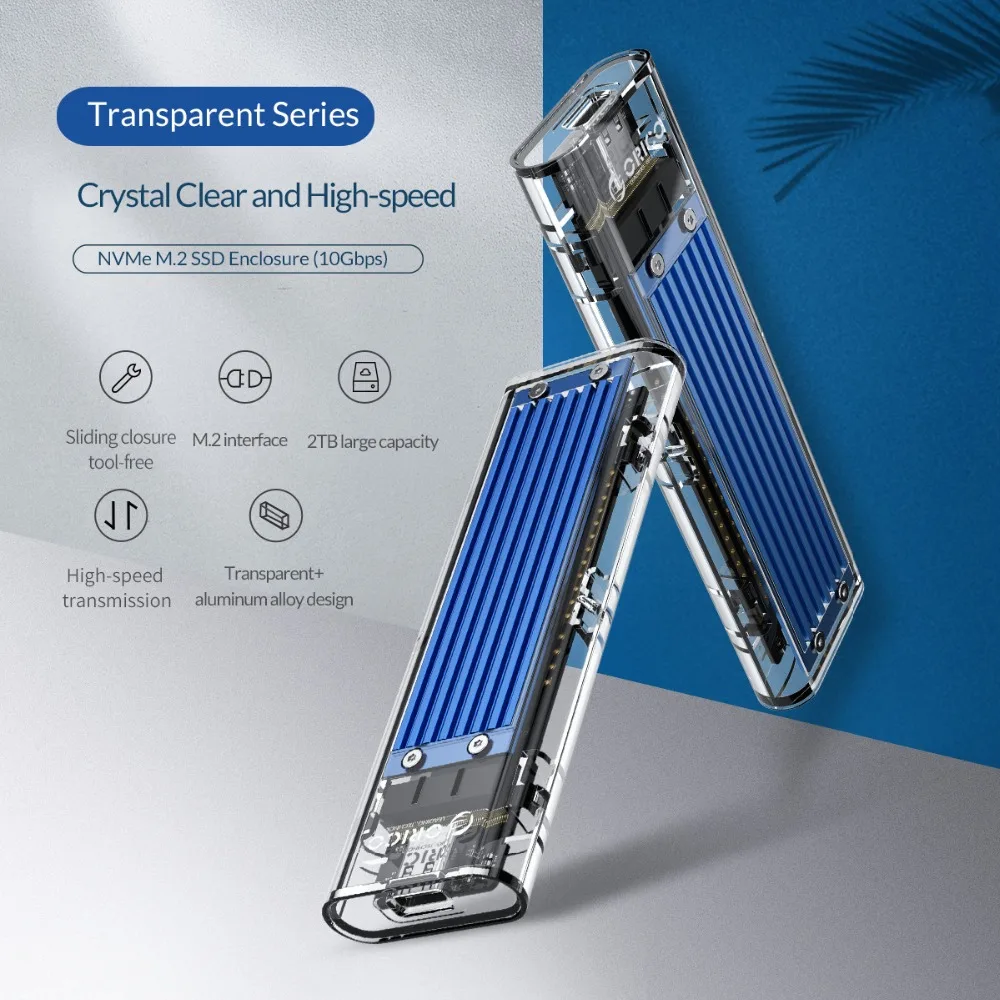 ORICO Mini NVME M.2 к Type c SSD чехол ключ прозрачный внешний m.2 usb Gen2 10 Гбит/с Поддержка UASP для