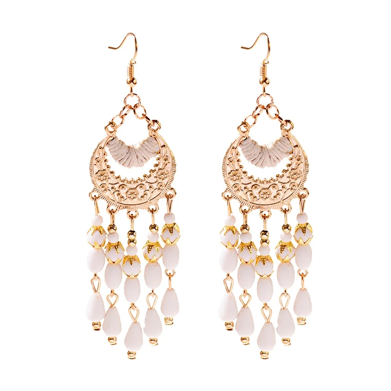 Винтажный этнический богемный белого бисера серьги jhumka с геометрическим рисунком с металлической кисточкой индийские серьги тибетские украшения