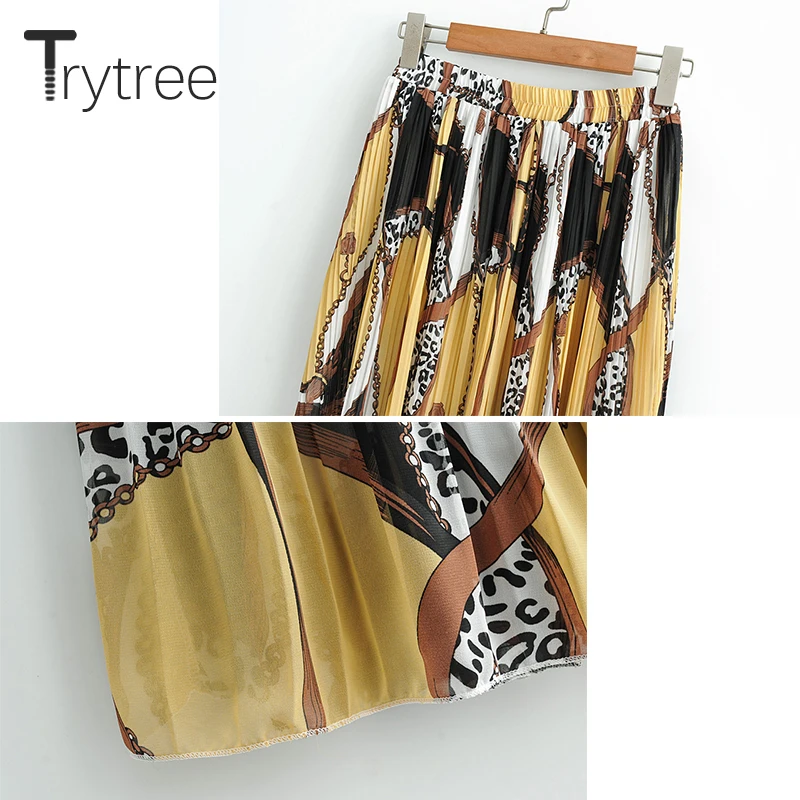 Trytree/Летняя Осенняя повседневная юбка женская полиэфирная юбка с высокой эластичной талией, трапециевидная юбка до середины икры, модная офисная Женская юбка