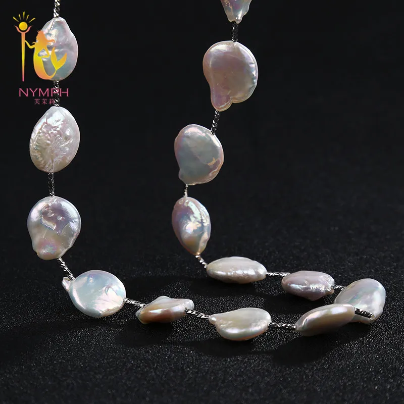 NYMPH Classsic Pearl Necklace Jewelry Natural Freshwater Baroque Bijoux Metal Chain Women Party Gift | Украшения и аксессуары
