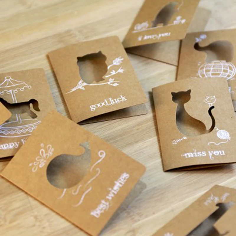 10 шт. креативные милые животные поздравительная открытка ручная роспись полые