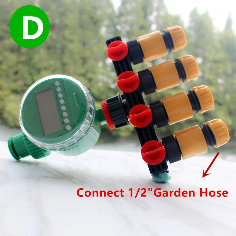 Автоматический электронный ЖК-дисплей домашний таймер воды со шлангом разветвитель полива сада таймер орошения контроллер системы C109 - Цвет: D