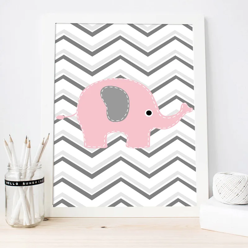 Настенный постер с изображением розового слона для детской комнаты рисунок на