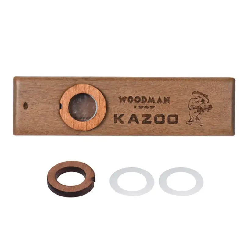 

Classic wooden kazoo beautiful smooth surface musical instrument grade with attached film metal box Simple construction