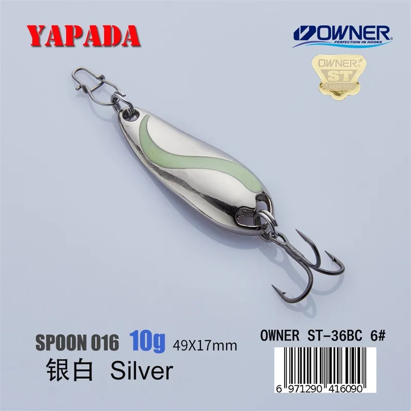 Silver 10g YAPADA ложка 016 TaiChi светящаяся 10 г/15 г владелец тройной крючок 49-54 мм многоцветный металлический цинковый сплав ложка рыболовные приманки - Цвет: Silver 10g