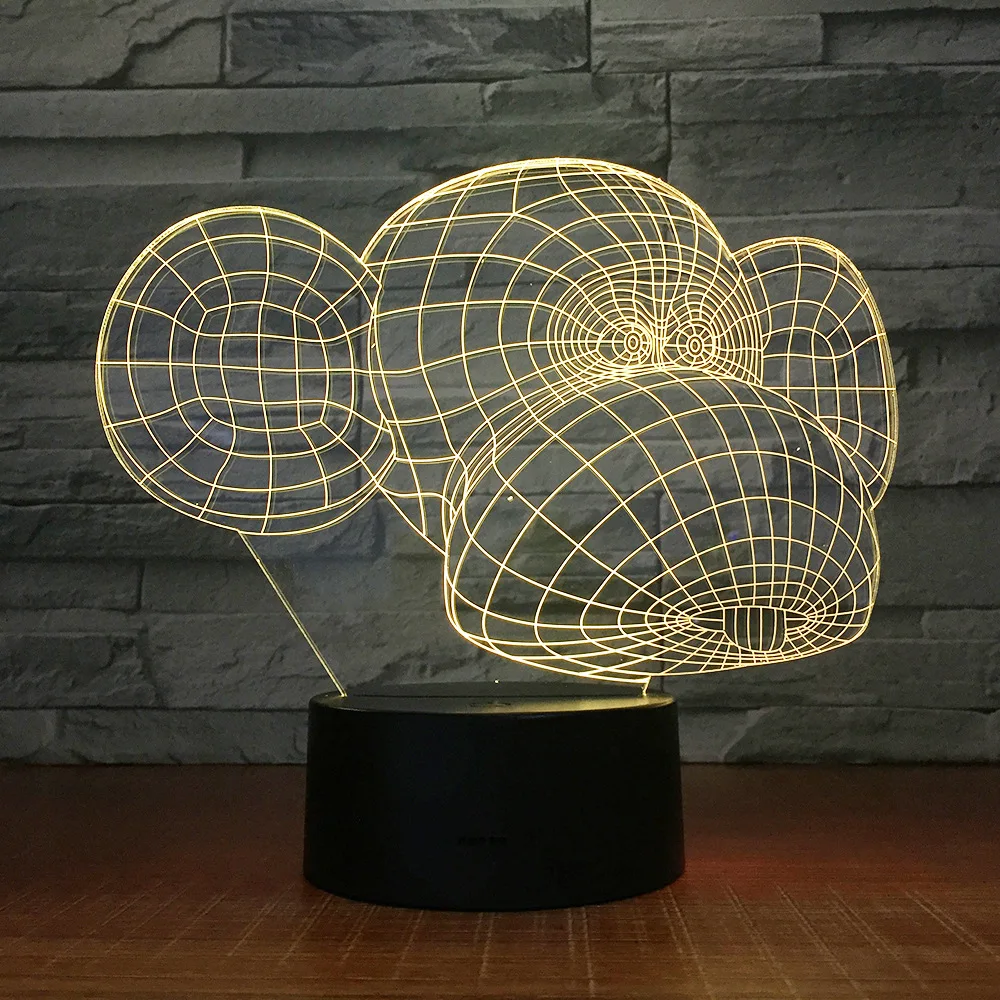 Мультяшный креативный 3D светодиодный светильник в форме обезьяны 7 цветов