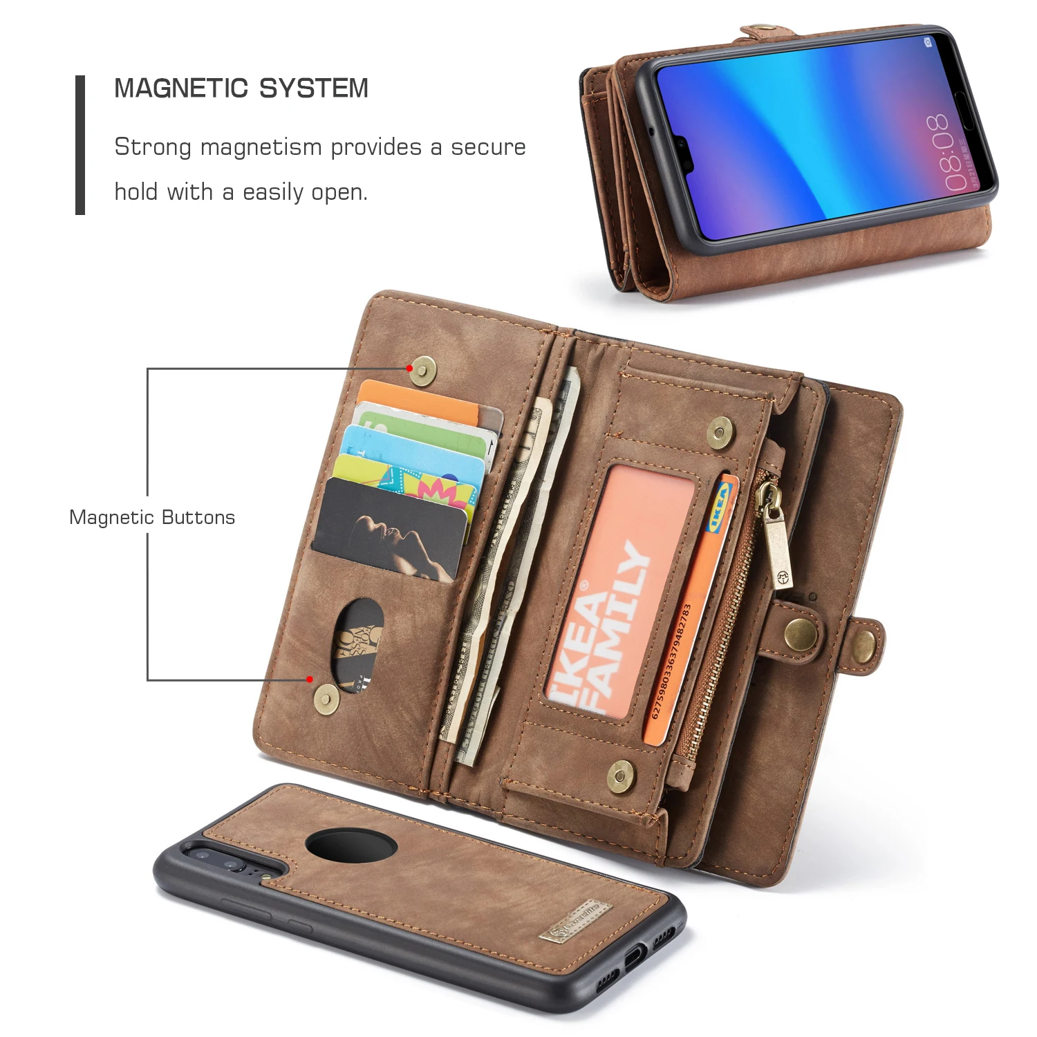 Чехол-Кошелек Caseme для huawei P20 Lite 2 в 1 съемный чехол из натуральной кожи с магнитной откидной крышкой для huawei P20 Pro P20 Coque