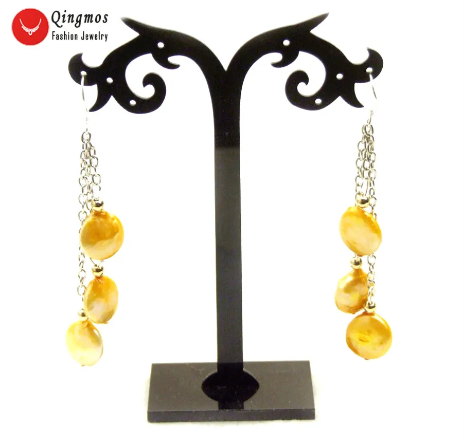 Серьги-подвески женские с натуральным жемчугом 14 мм 3 дюйма