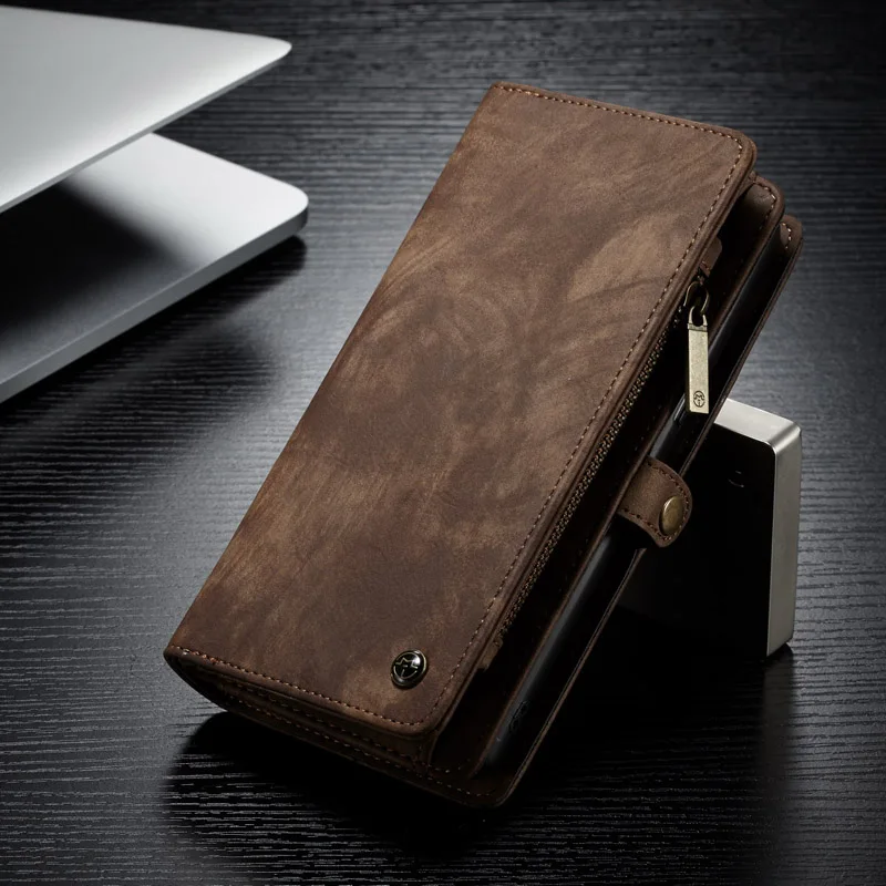 Coffee Чехол-Кошелек CaseMe для samsung Galaxy Note 9, Роскошный многофункциональный чехол из натуральной кожи на молнии с подставкой, 2 в 1, откидной кожаный чехол Note9 - Цвет: Coffee