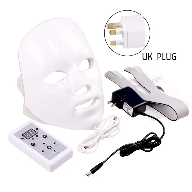 UK Plug 7 цветов светильник светодиодный маска для лица Омоложение кожи уход за лицом Лечение Красота анти акне терапия отбеливание спа ультра светильник версия - Цвет: UK Plug