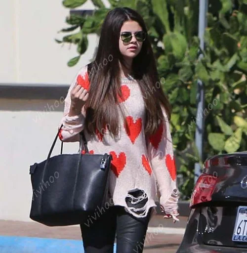 Хит продаж женский свитер блузка любовь персик сердце отверстие на шее полный