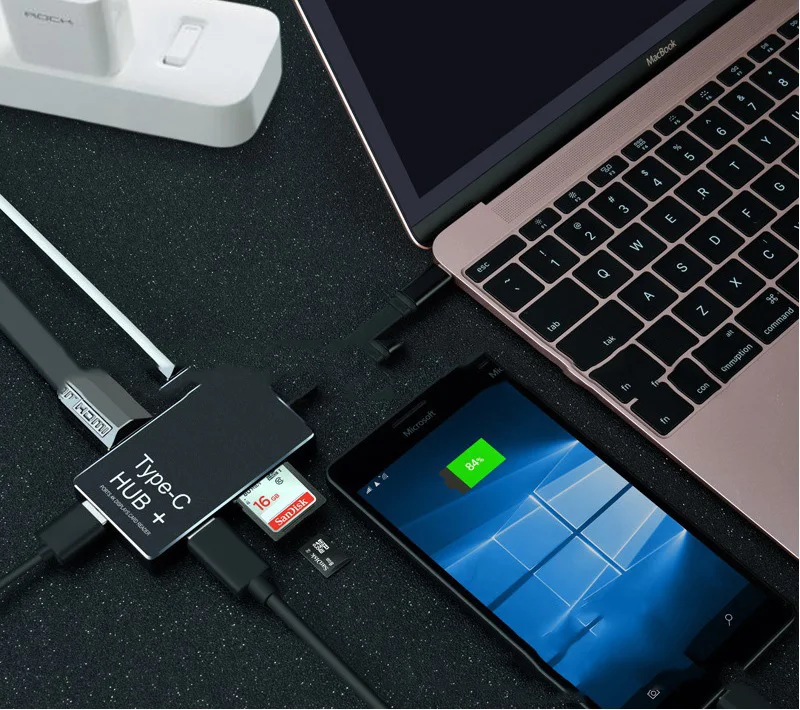 Адаптер KEMBONA USB Type C Hub с выходом 4K HDMI HD 2 порта 3 0 слотами для SD и Micro карт зарядный