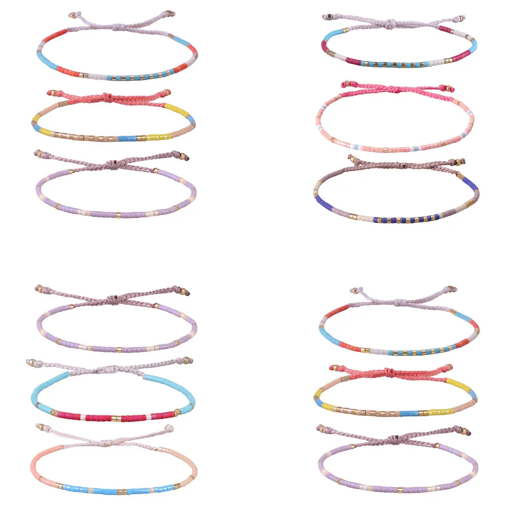 

KELITCH 3 Pcs/Set Miyuki Bracelet Handmade Rope Colorful Shell Seed Beaded Cuff Bracelets Adjustable Charm Bangles Jewelry
