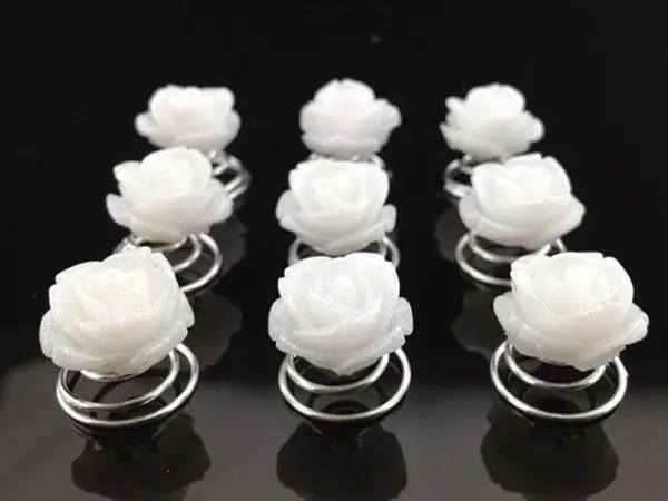 

20PCS White Rose Flower Bridal Wedding Hair Twists Spins Pins Hair Accessory H99