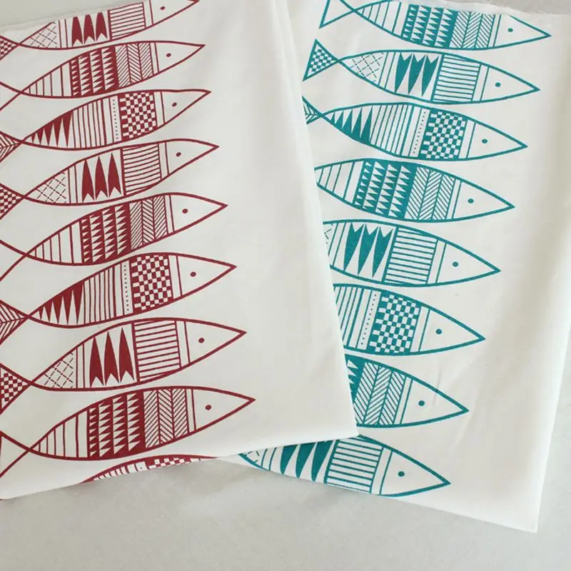 Льняная ткань с полуметровым принтом рыба хлопок и лен DIY занавеска диван