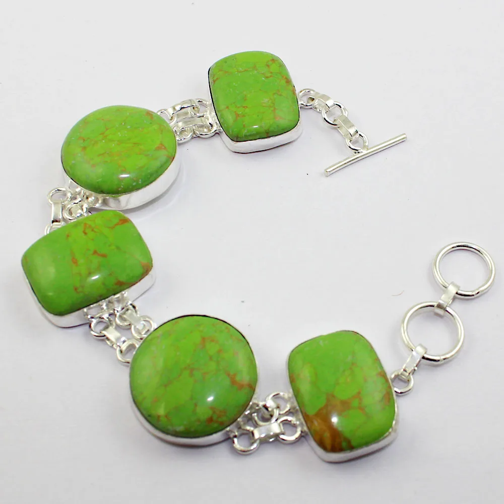 

Green Turquois Bracelet Silver Overlay over Copper , 20 cm, B1987