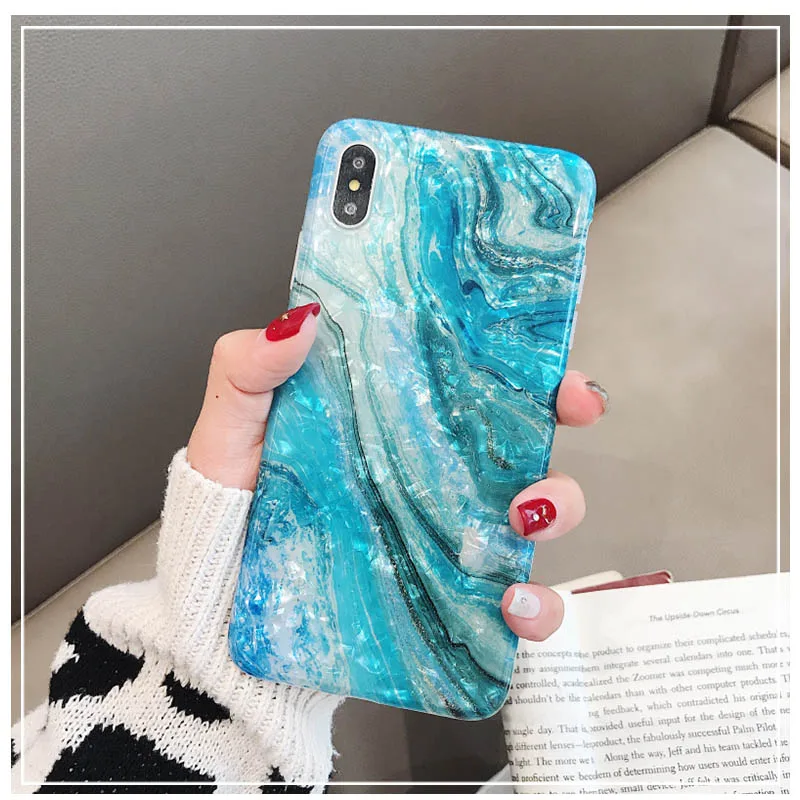 Blue Green Shell Kerzzil винтажный мраморный чехол для iPhone 11 Pro X XR XS Max 7 8 Plus, Мягкий ТПУ силиконовый чехол s для iPhone 8 7 6 6S Plus - Цвет: Blue Green Shell