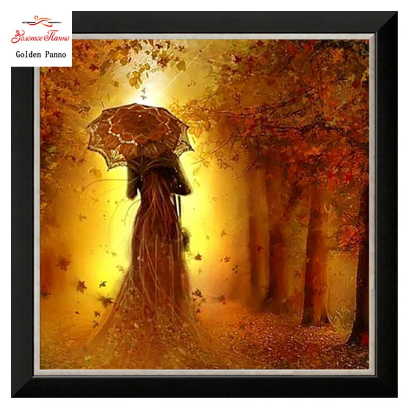 

Golden panno,Needlework,Embroidery,DIY portrait Painting,Cross stitch,kits,14ct woman under fall Cross-stitch,Sets For Embroider