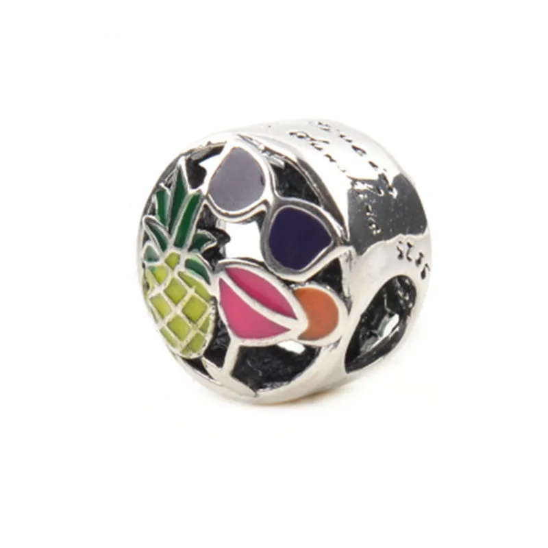 2018 NEW 925 Sterling Silver DIY European Beads Holiday Traveling Pineapple Sunglass Charms Fit Bracelet Hot Sell | Украшения и