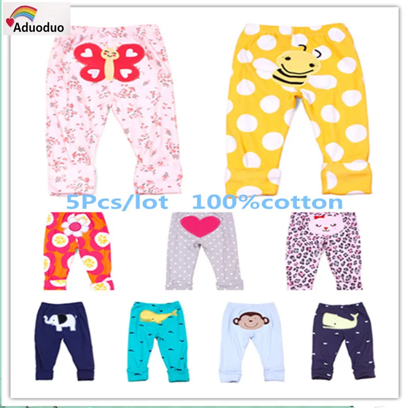 

2015 spring autumn carte baby pants girls boys 5pcs/lot embroidered animals cotton infant trousers baby products