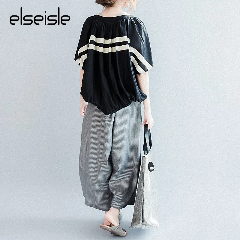 2017 летняя футболка большого размера полосатый лоскутный Топ Хлопковая женская