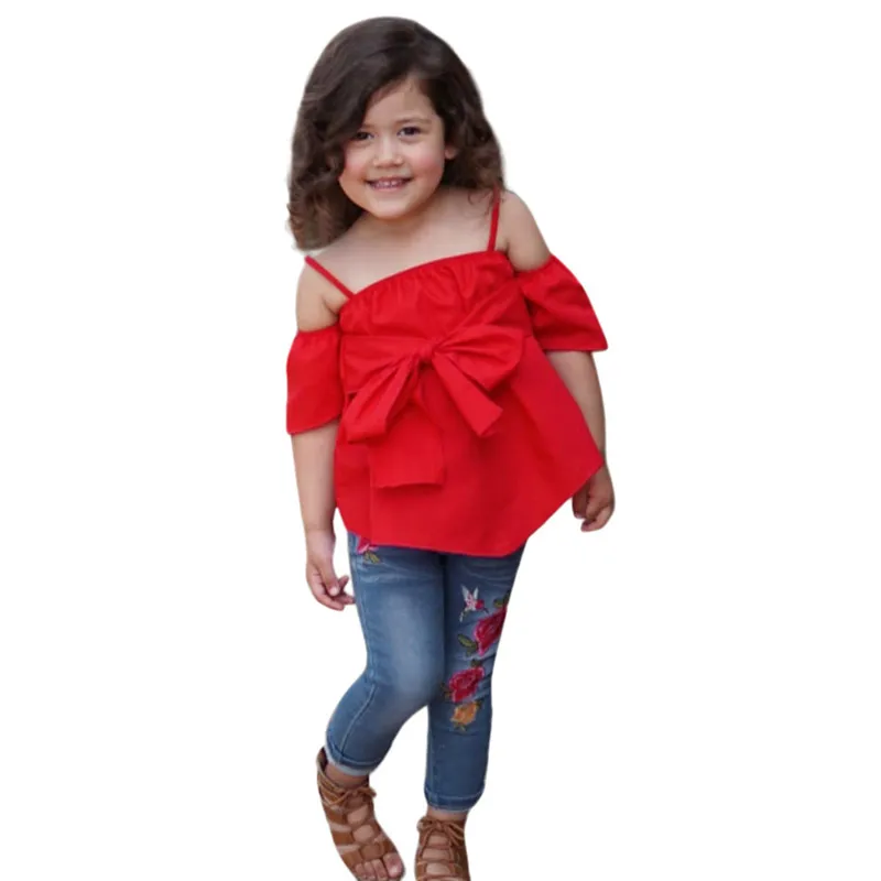 Костюм для девочек Новинка лета 2019 топ с открытыми плечами детей ясельного