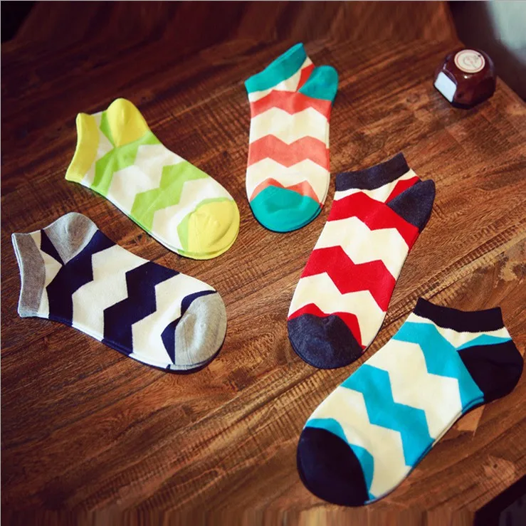 2015 new style men's casual ankle socks summer gentlemen Big Wave men high quality 100% cotton cathletic colorful | Мужская одежда