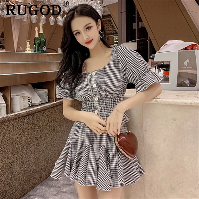 Женский комплект из 2 предметов RUGOD Корейская шикарная клетчатая юбка с оборками