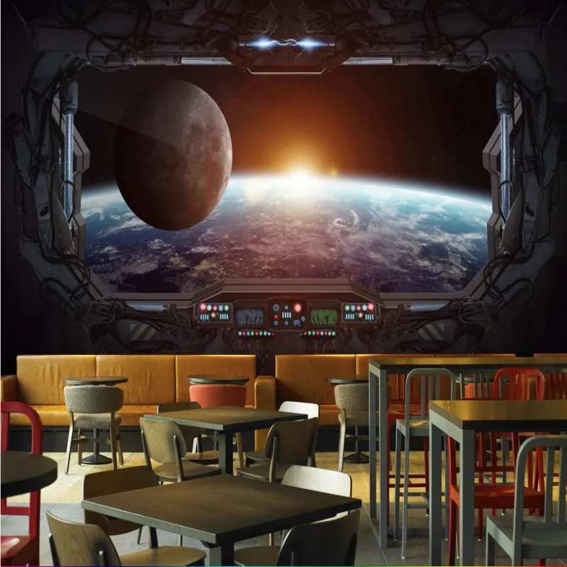 Фотообои на заказ 3D стерео игровая комната фотообои космический корабль луна