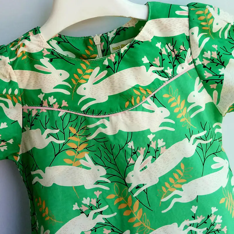 Хлопковое платье для маленьких девочек Детское летнее с рисунком кролика Тканое