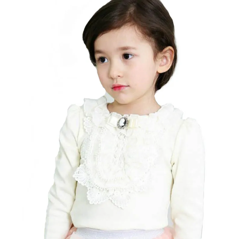 

Spring Autumn Sweet Baby Girls lace T-shirt Kids fashion bow Tops Tees cotton blouse Toddler Children Casual clothes