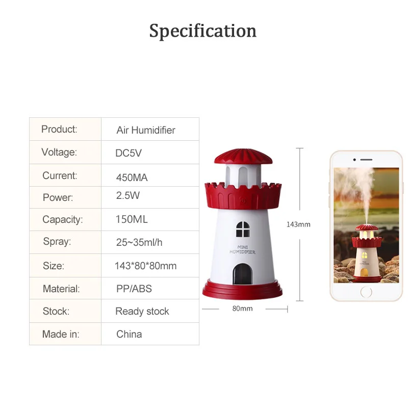 JOERIC Lighthouse ультразвуковой увлажнитель воздуха USB увлажнители со светодиодной