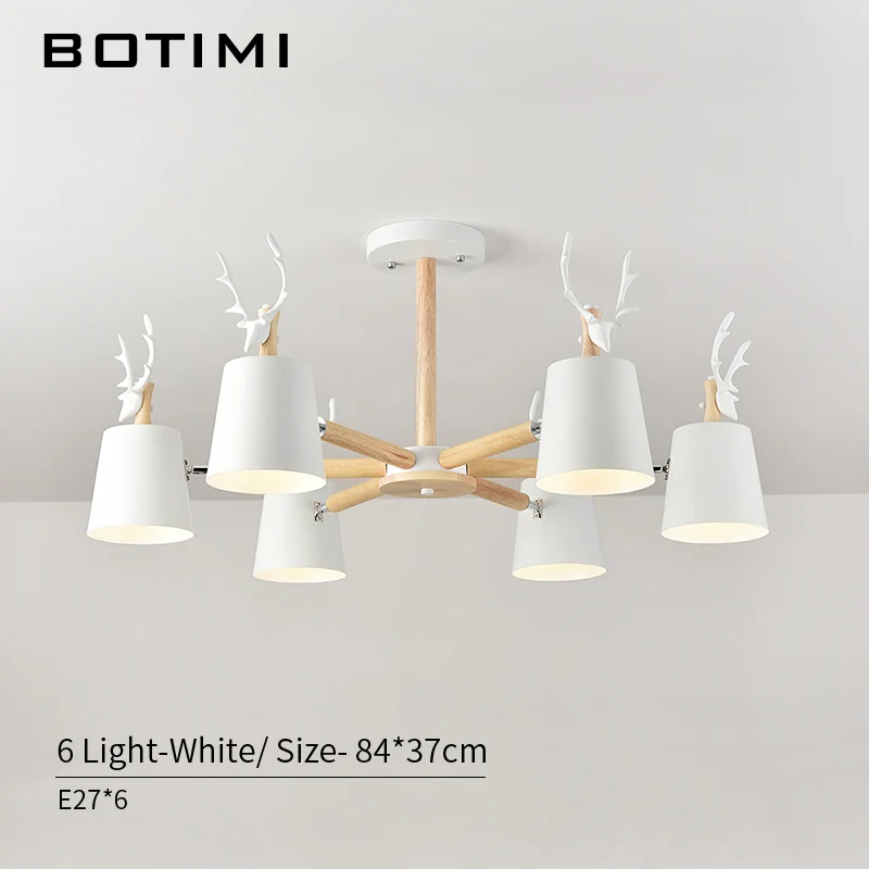 6 Light in White BOTIMI современный светодиодный светильник для гостиной деревянный в форме оленя черный металл абажуры люстры белые лампы для спальни - Цвет абажура: 6 Light in White