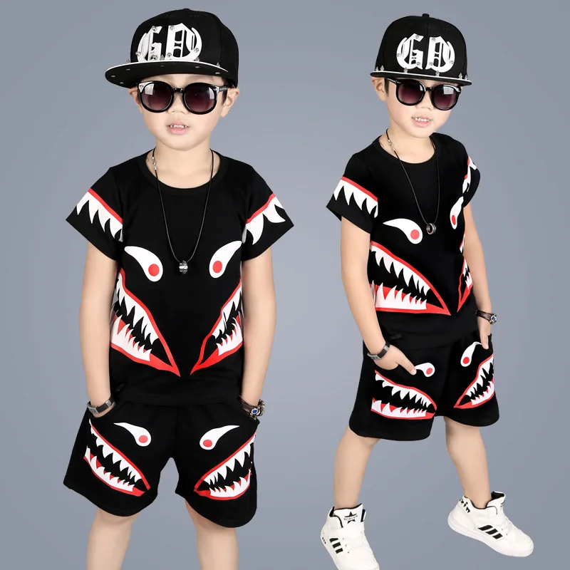Дети Одежда Мальчики Лето Хлопок Набор 2017 Новый Корейский Casaul детский Мультфильм