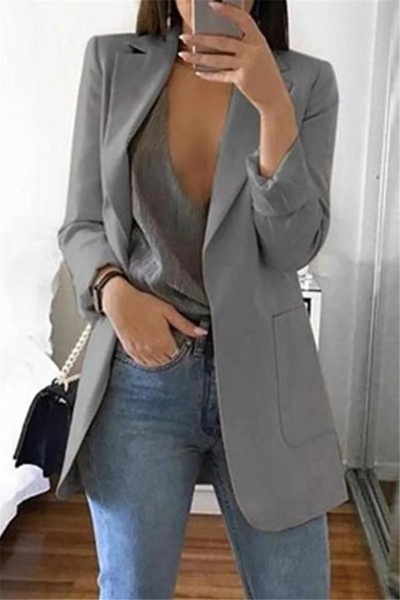 New Women Ladies Long Sleeve Slim Blazer Suit Coat Workout Jacket Casual Tops