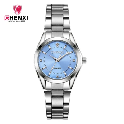 light blue CHENXI женские часы лучший бренд класса люкс кристалл наручные часы женские часы водостойкие часы из нержавеющей стали часы Reloj Mujer - Цвет: light blue