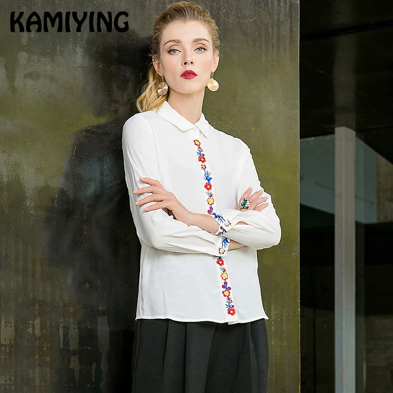 KAMIYING женские белые рубашки Офисная Женская Повседневная Блузка Осенняя рабочая одежда рубашка с вышивкой топ формальный PKHC875