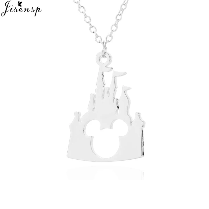 silver necklace Jisensp Bijoux модное головное ожерелье Микки милые длинные цепи замок ожерелья, подвески женские массивные ювелирные изделия детские подарки - Окраска металла: silver necklace