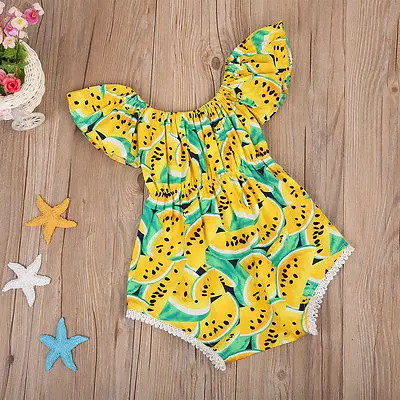 Новорожденных для маленьких девочек Костюмы арбуз желтый комбинезон + головной