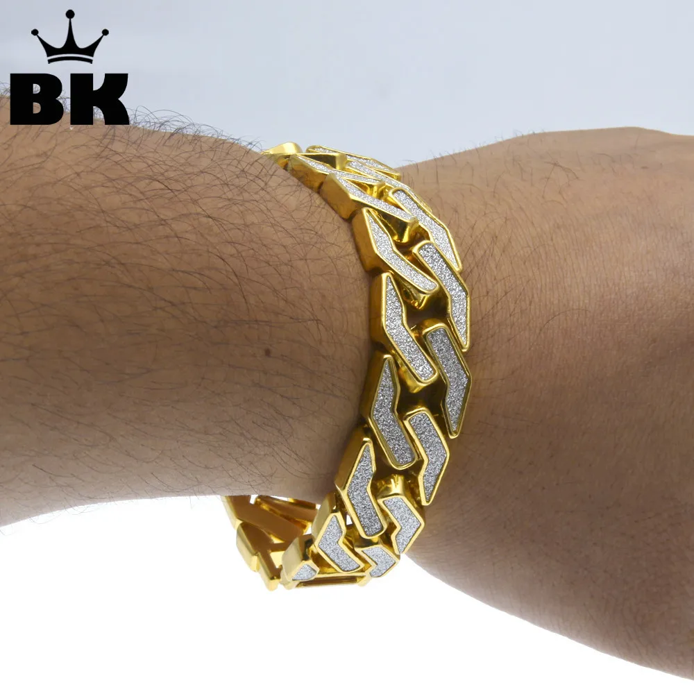 Новый стиль песочный взрыв браслет кубинская цепь звено хип хоп золотой тон