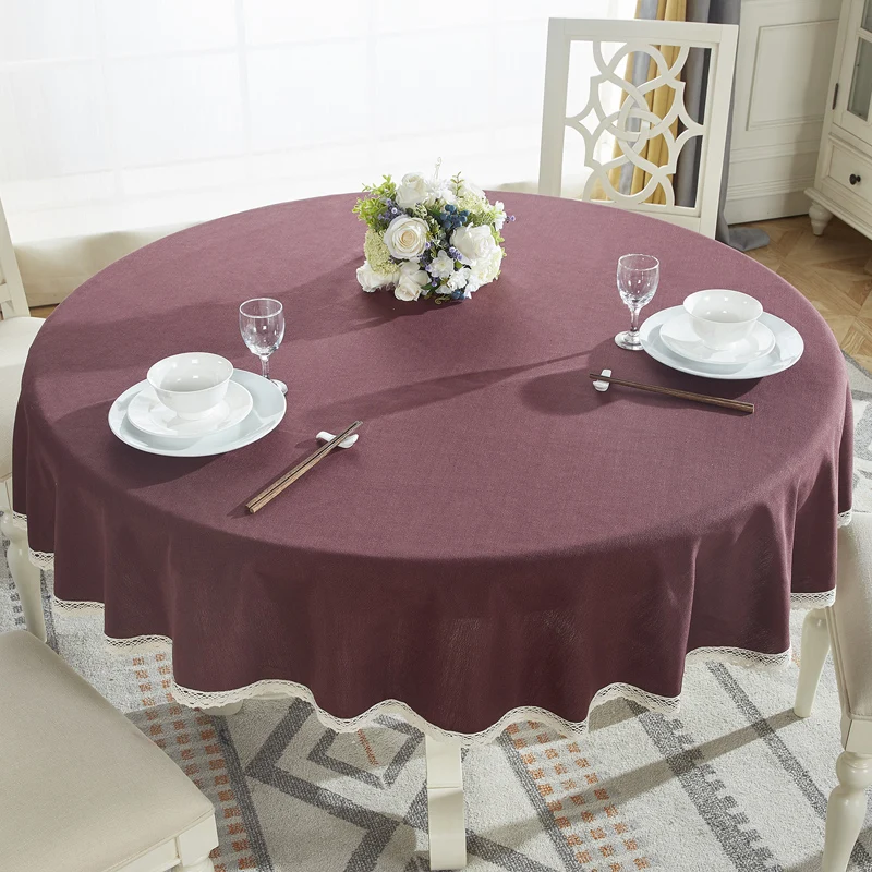 Wine Red Круглая скатерть из хлопка и льна, скатерть в клетку, Рождественская скатерть с кружевным краем, свадебные скатерти - Цвет: Wine Red