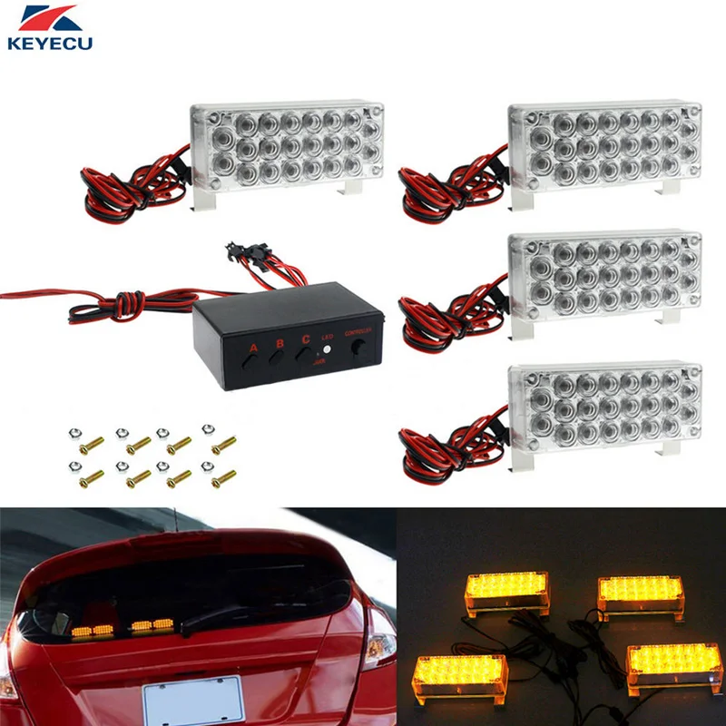 

KEYECU 4x12 V 22LED Янтарная высокая интенсивность светодиодная аварийная сигнальная Стробоскопическая Лампа с монтажным кронштейном