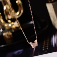 yun ruo 2018 rose gold color chic ins style sweet butterfly round pendant necklace fashion titanium steel woman jewelry not fade