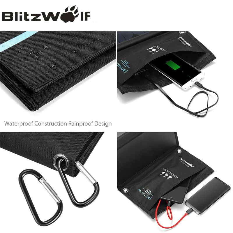 BlitzWolf Dual USB солнечная батарея панель внешний аккумулятор для iPhone X 8 samsung телефон